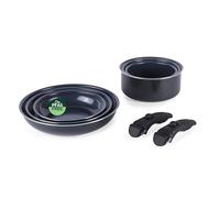 Russell Hobbs RH03321EU7 Smart Clip - Juego de ollas y sartenes de cerámica antiadherentes de 8 piezas con 2 asas desmontables, diseño apilable, sin PFAS, apto para horno de inducción, marino, azul