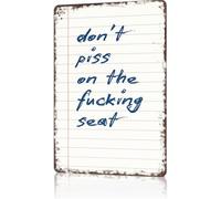Rustic Bathroom Manners Watch The Seat Metal Tin Sign 12x8 Inch
