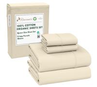Ruvanti Juego de sábanas de algodón 100% orgánico, tamaño Queen, 4 Piezas, Ropa de Cama de Tejido de percal Suave y Transpirable, Bolsillo Profundo de 40.6 cm, sensación Fresca y Fresca, Duradera