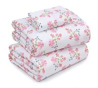 Ruvanti Sábanas de algodón, tamaño Individual XL, percal Transpirable y Duradero, con Bolsillo de 16 Pulgadas de Profundidad, diseño Floral Rojo y Rosa, Juego de 3