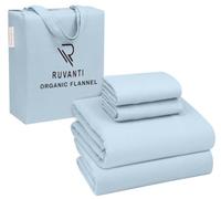 Ruvanti Sábanas de Franela orgánica tamaño matrimonial, Juego de sábanas 100% algodón de Doble Cepillado, Bolsillo Profundo de 16 Pulgadas, Transpirables, extrasuaves, cálidas y acogedoras, 4 Piezas