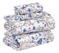 Ruvanti Sábanas de percal 100% algodón para Cama de tamaño matrimonial, Bolsillo de 16 Pulgadas de Profundidad, Ajuste, nítidas y Frescas, Suaves y cómodas, Juego de sábanas Florales Azules