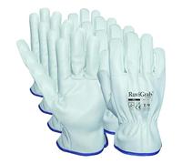 Ruvigrab Gahibre, Guante de Trabajo Piel de Flor de Vacuno Natural, gris, Talla 11,1 pares (Paquete de 4)