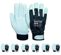 RuviGrab - Guante de Trabajo de Cuero para Hombre y Mujer en Piel Flor Vacuno con Dorso ventilado y Cierre Velcro Ideales para jardineria, Obra