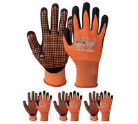 RUVIGRAB - Guante de Trabajo nitrilo FOAM puntos de PVC naranja Guantes para Jardinería, obra, agricultura, agarre y comodidad, Talla 8, Naranja/Negro, DOTS/10