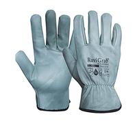 RuviGrab - Guante de Trabajo Piel de Flor de Vacuno Natural | Tratamiento hidrofugo | Guantes para Jardinería | Guantes de Cuero | Guantes trabajo hombre y mujer | guantes trabajo talla 9