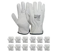 Ruvigrab - Pack 12 pares - Guante de Trabajo de Piel de Flor Natural - Guantes para Jardinería - Guantes de Cuero - Guantes de Piel para Obra