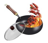 Ruwshuuk Sartén antiadherente - Sartén de hierro antiadherente, sartén ergonómica sin revestimiento con tapa para casa, exterior, restaurante y camping