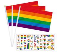 RVYEIOP Pack de 20 Banderas de Mano LGTBIQ+ Arcoíris (10x15cm) y 10 Pegatinas Pride, Mini Banderas del Orgullo para Decoración de Desfiles, Fiestas y Eventos del Mes del Orgullo Gay