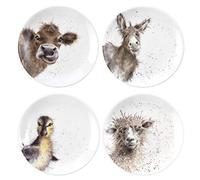 RW WN4093-XW Royal Worcester Wrendale Designs China Tea Coupe Platos con Ewe, Gentle Jack y Just Hatched-Set de 4, cerámica