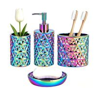 RXLVCKY Juego de Accesorios de baño Coloridos de 4 Piezas, dispensador de jabón de loción, jabonera, Soporte para Cepillo de Dientes, Vaso, Organizador de tocador de encimera para Juego de Accesorios