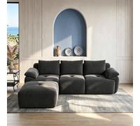 RXMORI Sofá cama de pana 4 en 1 Boneless con chaise longue, sofá modular, envasado al vacío, apto para mascotas y ergonómico, sin montaje, gris oscuro (gris oscuro F, 264 x 161 cm)