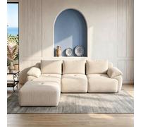 RXMORI Sofá cama de pana 4 en 1, sin tornillos, con chaise longue, sofá modular, envasado al vacío, apto para mascotas y ergonómico, sin montaje, beige (beige F, 264 x 161 cm)