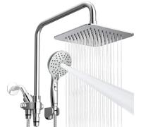 Ryamen Combo de cabezal de ducha doble, cabezal de ducha de lluvia de alta presión de 8 pulgadas con rociador de mano, cabezal de ducha de mano de 6 ajustes, barra deslizante ajustable de 15 pulgadas