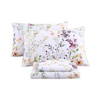 RYNGHIPY Juego de sábanas de algodón con Estampado de Flores botánicas, tamaño King, diseño Desgastado de jardín