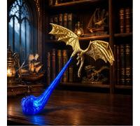RynoPulse Lámpara decorativa para estantería con forma de dragón que escupe fuego, luz 3D para rincón de lectura | Llama roja o azul | Disponible en tamaños grande y pequeño，Llama roja：oro：Grande