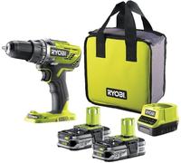 RYOBI Taladro Atornillador Inalámbrico 18V ONE+ con 2 Baterías 1.5Ah, Cargador y Bolsa - 2 Velocidades, Portabrocas 13mm