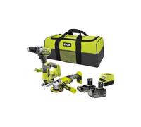 Ryobi 3 Utensili: 1 Trapano Avvitatore Brushless + 1 Smerigliatrice Da 115 Mm + 1 Seghetto Alternativo + 2 Batterie 4 Ah E 2 Ah + 1 Caricabatterie E