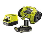 Ryobi - Compresor e inflador 18V - hasta 10,3 Bares - Incluye 3 boquillas de inflado + 1 batería 2,0 Ah + 1 Cargador rápido 2,0 A - R18I-1C20GZL