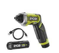 RYOBI - Destornillador de 4 V USB de litio (5 Nm), iluminación LED, cable USB-C - 1 batería de 4 V 2,0 Ah USB de litio, viene en caja con 10 puntas de atornillado - RSD4-120T