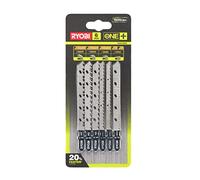 RYOBI - Juego de 6 Cuchillas de Madera ONE+ para Sierra de Calar Sin Cable con Montaje en T - Calidad Carpintero, para Cortes Rectos, Acabados, Cantos de Tablas, Laminados, Contrachapados - RAK6JSBW