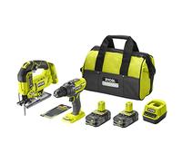 RYOBI One+ Duo taladro de percusión + sierra de calar inalámbrica 18 V - RCK182B-225SA6-2 baterías 2,5 Ah - 6 cuchillas - bolsa de almacenamiento