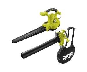 RYOBI RBV2800CSV Soplador Aspirador Triturador Eléctrico 2800W 3 en 1, 375 km/h, Bolsa 45L, Arnés y Boquilla Plana - Cargador no Incluido