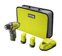 RYOBI - Taladro Atornillador 12V, 2 Velocidades, Par Máximo 30 Nm, 24 Posiciones - Portabrocas 10mm - LED - 2 Baterías de Litio 2,0 Ah - 1 Cargador - Se Entrega con Bolsa de Transporte - R12DD-220
