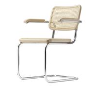S 64 V Cantilever Silla de Comedor con Reposabrazos Cromo/ Madera de Haya