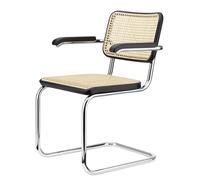 S 64 V Silla de Comedor Cantilever con Reposabrazos Cromo/haya Teñida de Negro