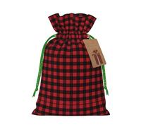 S Bolsas de Navidad con cordón - Rojo y Negro Buffalo Estampado a cuadros Patrón de Navidad Fiesta Vacaciones Bolsas para Bodas Cumpleaños