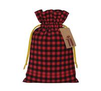 S Bolsas de Navidad con cordón - Rojo y Negro Buffalo Estampado a cuadros Patrón de Navidad Fiesta Vacaciones Bolsas para Bodas Cumpleaños