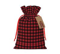 S Bolsas de Navidad con cordón - Rojo y Negro Buffalo Estampado a cuadros Patrón de Navidad Fiesta Vacaciones Bolsas para Bodas Cumpleaños
