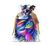 S - Bolsas de Navidad con estampado de cabeza de león, bolsas de regalo con cordón para Navidad, cumpleaños, boda, recuerdos de fiesta