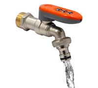 S&M 590375 - Grifo de Latón para Jardín con Maneta Naranja con Combinación de Seguridad | Rosca Macho 3/4" de Entrada y Salida con Toma Automática | Maneta con Bloqueo de 3 Dígitos