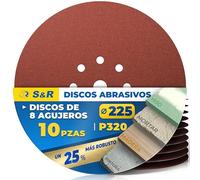S&R 10 Discos de Lija en Papel Abrasivo Ø 225 mm/Grano 320 para Lijadora jirafa