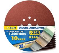 S&R 10 Discos de Lija en Papel Abrasivo con Velcro Ø 225 mm/Grano 240 para Lijadora jirafa