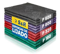 S&R 12 Esponja de Liajdo Papel de lijar Metal Madera Acero | Almohadillas para lijar de bricolaje - 12 Esponjas Abrasiva 3 x grano fino y grueso- Lija grano 180/320/600/800