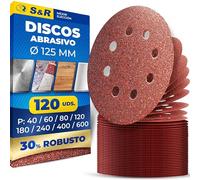 S&R 120 Discos lija125 mm con papel de lija de velcro para lijadora orbital Bosch Parkside Einhell Makita. Hojas de grano 120 40-60-80-120-180-240-400-600
