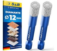 S&R 2 Broca porcelánico 12mm - Broca Diamante 12mm Céramica - Corona | diamantada porcelánico 12 mm para Azulejos Cerámica Gres Granito Mármol Vidrio