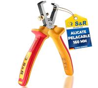 S&R Alicate Pelacable Crimpador - Tijera Electricista 160mm Aislado 1000V VDE. Acero Cr-V 60 fosfatado