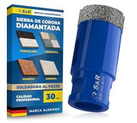 S&R Broca de Diamante para Porcelánico 30mm - Sierra de Corona Perforadora | Amoladora m14 para Porcelanico Gres - Granito - Mármol