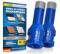 S&R Broca Diamante 14 mm Corona Perforadora Baldosas Cerámicas Mármol | Granito Gres - 2 Broca Hueca diamantada