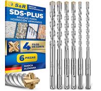 S&R Brocas SDS-Plus 4 Filos Cortes - Juego de 6 Brocas para Hormigón Piedra y Granito 6 8 10 12 mm Taladro Universal