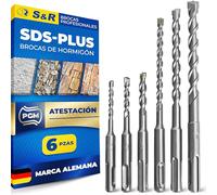 S&R Brocas SDS-Plus de Hormigón. Juego de6 Brocas Pared, Piedra, | Ladrillos - Granito - Taladro sds-plus