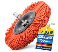 S&R Cepillo Nylon Taladro. Cepillo Circular Lija Madera | Cepillo para decapar madera - cepillo lijado agresivo - Vástago hexagonal 1/4 - Herramienta S&R profesional