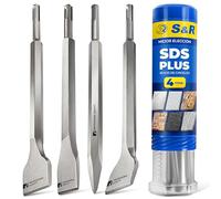 S&R Cincel Sds Plus. Juego de 4 Cinceles SDS-Plus | Cincel para Azulejos, Albañilería, Hormigón, Piedra - Compatible con Taladro de todas marcas