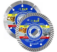 S&R Discos Diamantados 115 mm para cortar Azulejos Hormigón Ladrillos Piedra. Juego de 2 discos - 115 x 10 x 22,2/15,88 mm (con anillo reductor)