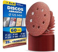 S&R Discos Papeles Lija Radial 125 mm Autoadhesivos - 60pzs Grano 10 x 40/60/80/120/180/240 Lijadora Amoladora Parkside Einhell Bosch Makita