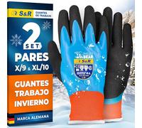 S&R Guantes de Trabajo Invierno Impermeables 2 PARES. Guante de trabajo frio para Hombre Mujer tallas 9 y 10. Guantes de protección. Forro acrílico cálido recubrimiento de Látex.